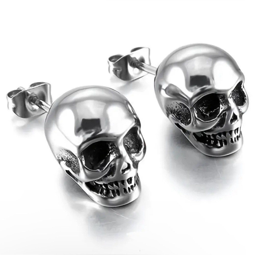 Gothic Punk Skull Earrings Rock Biker Silver Alloy
Stud Costume
